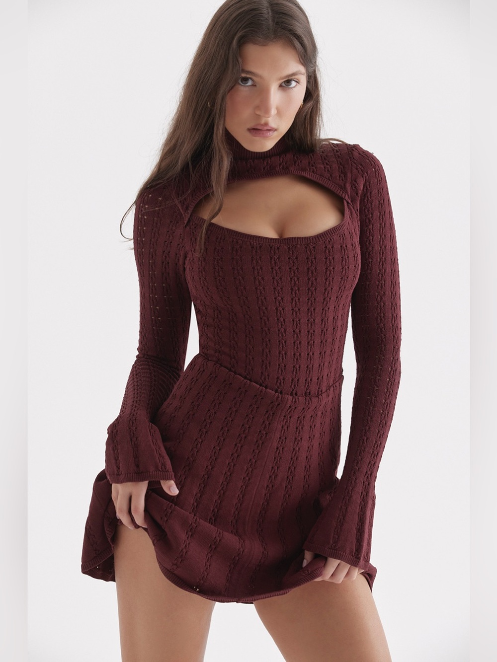 HOUSE OF CB 'Evalina' Wine Knit Corset Dress NWOT